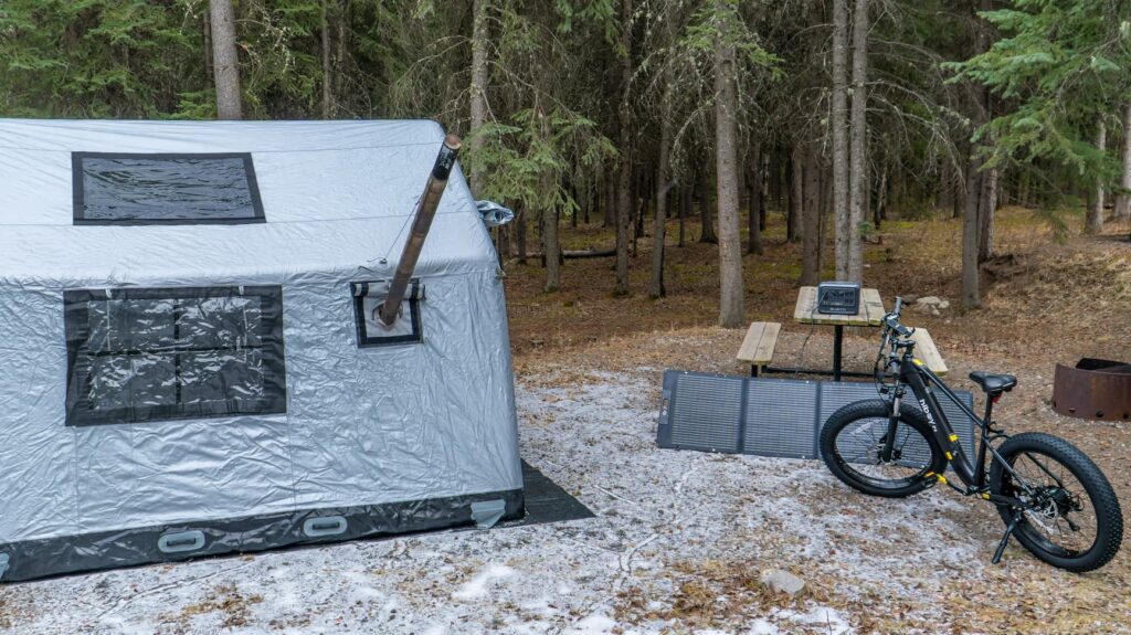Tent using a portable solar generator camping
